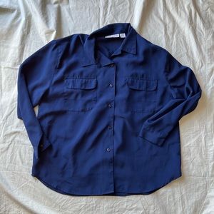 Red Hot Plus Size 16 Shirt Polyester Length 28” Button Navy Blue #213